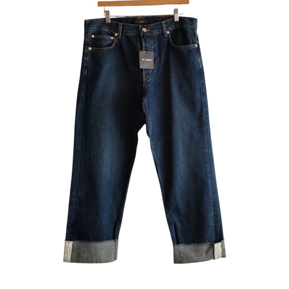 St. John Women's Jeans‎ Dark Indigo 10 Button Fly Crop Cuff Hem Denim Pants